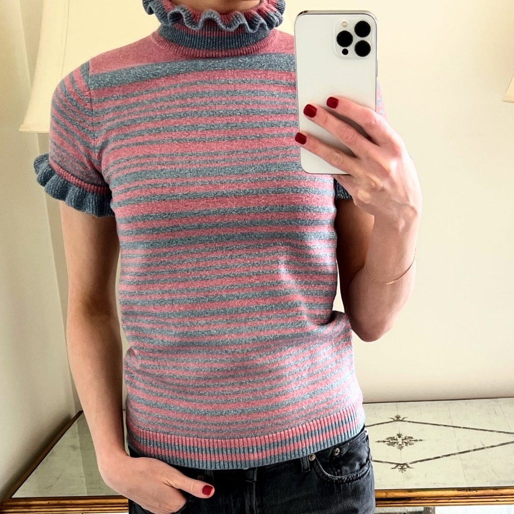 Shrimps Joan Pink&Gray Metallic Shimmer Turtleneck Short-sleeve sweater, Size XS